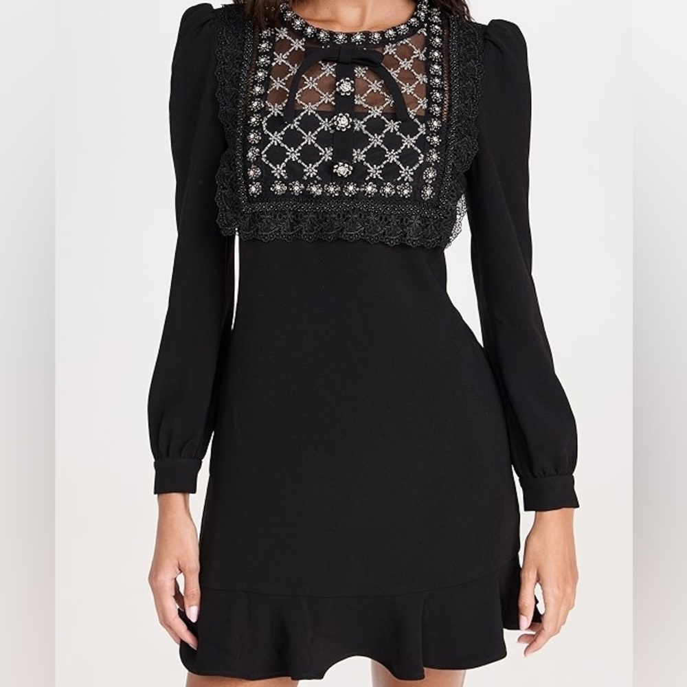 Self-Portrait Black Crepe Embellished Dress. Size 4.